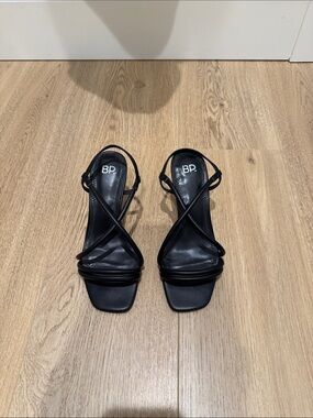 bp Black Strappy Square-Toe Slingback Heels